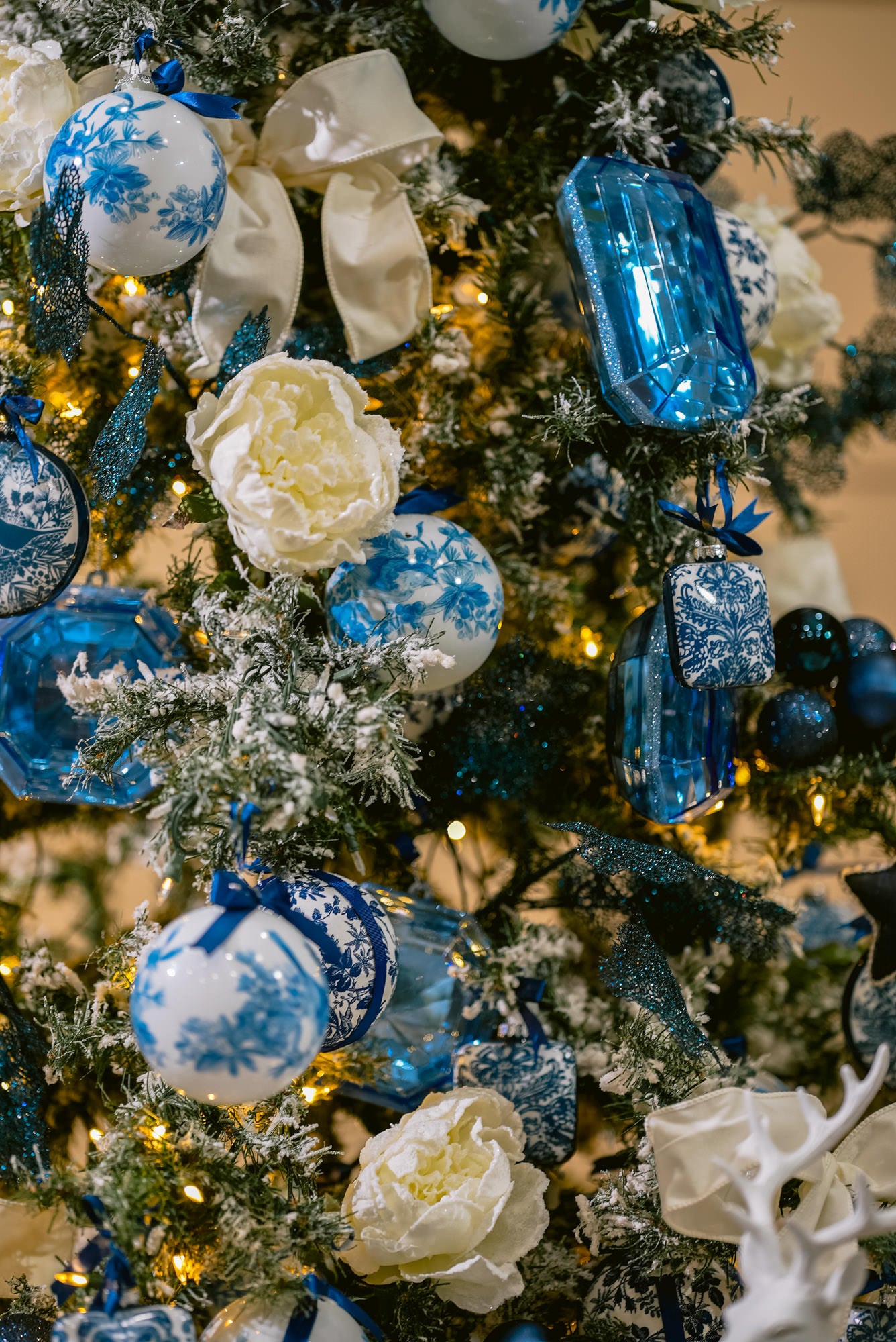 Blue and White Christmas Tree - Close Up of Blue and White Christmas Tree Ornaments 