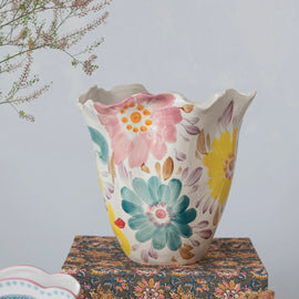 Hand Painted Ruffled Floral Vase