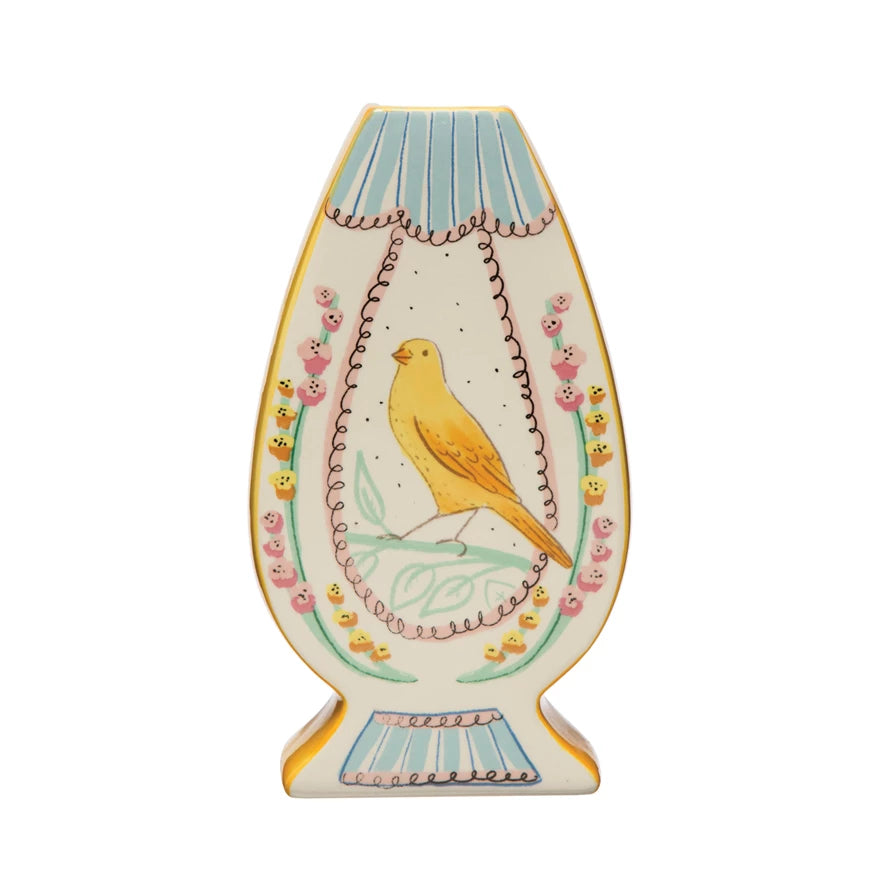 Bird Motif Pastel Vase