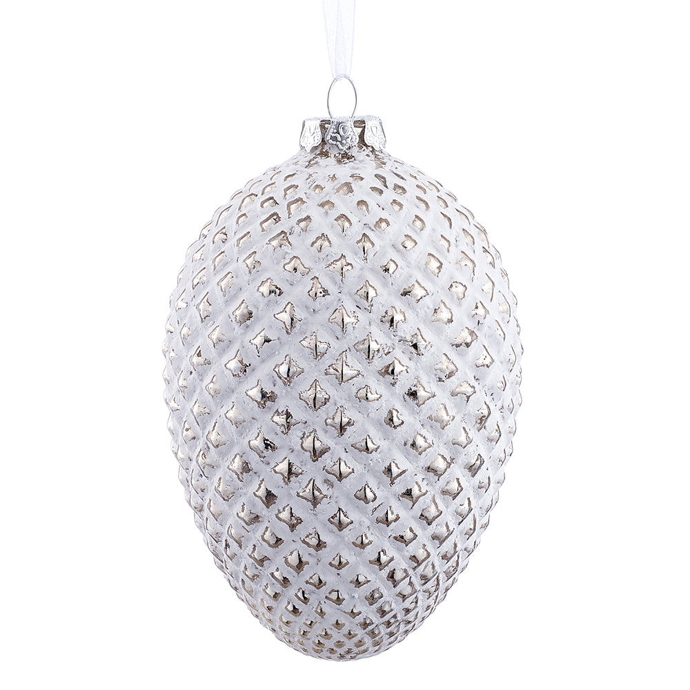 White and Silver Pine Cone Ornament