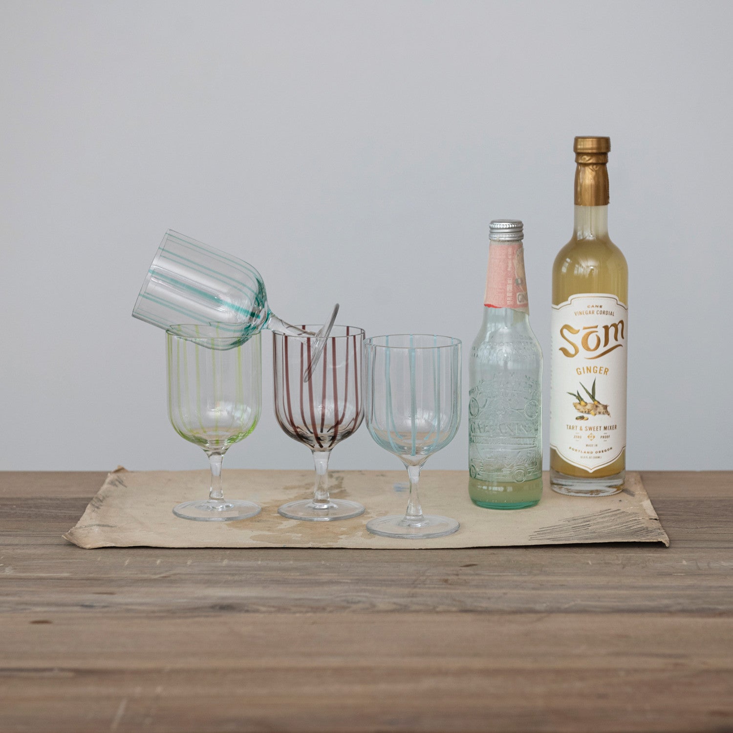 Painted Wine Glasses - Colorful Striped Painted Wine Glasses